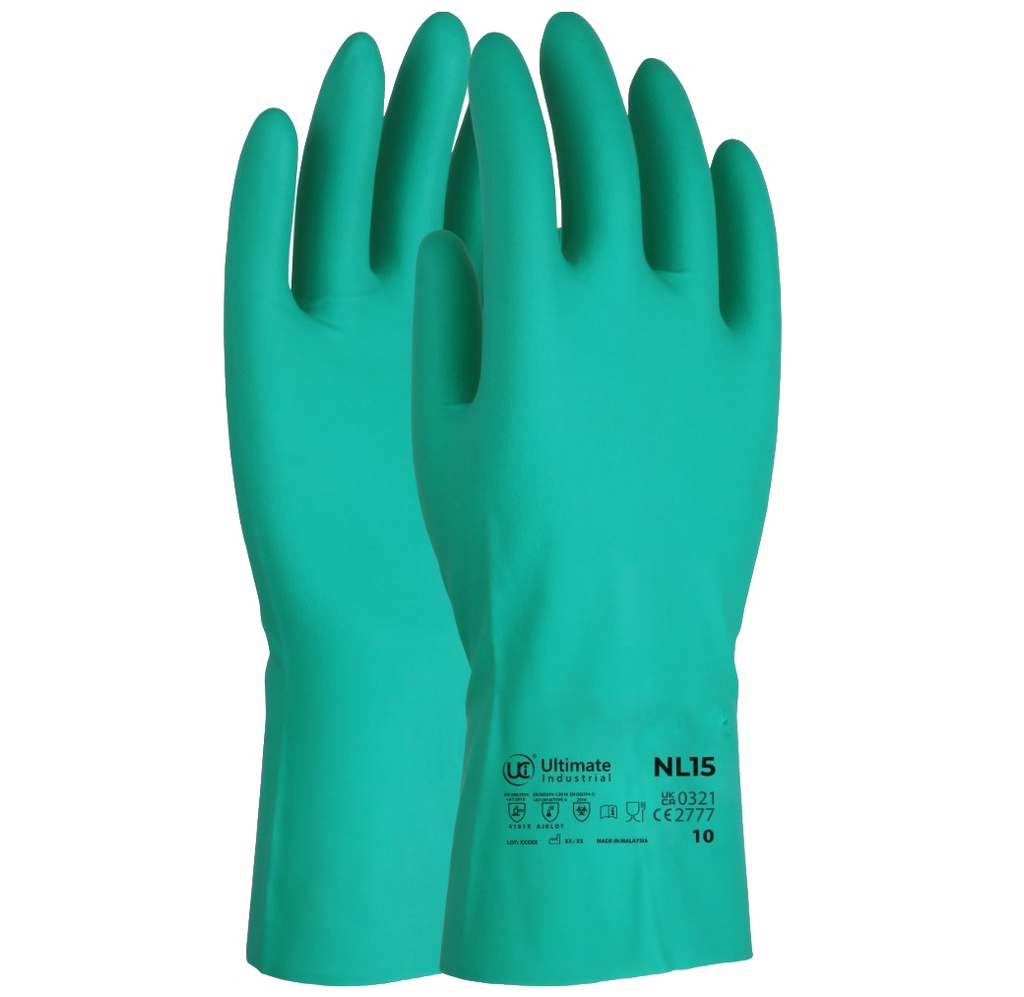 NL15 CHEMICAL RESISTANT 13 INCH FLOCK LINED NITRILE GAUNTLET