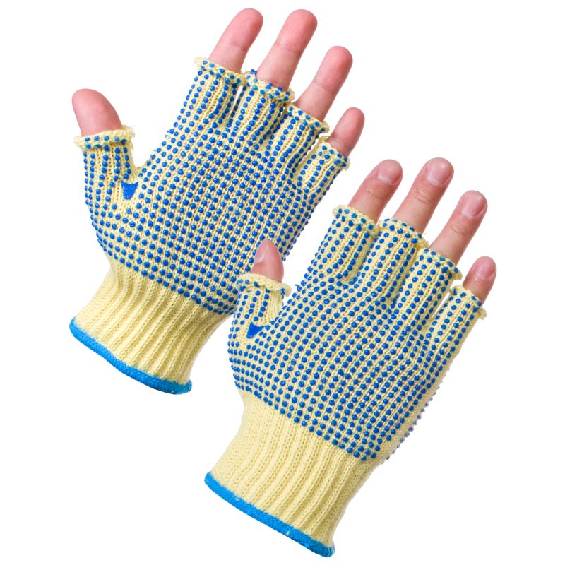 FINGERLESS KEVLAR GLOVES PVC DOT 10GA 3057-